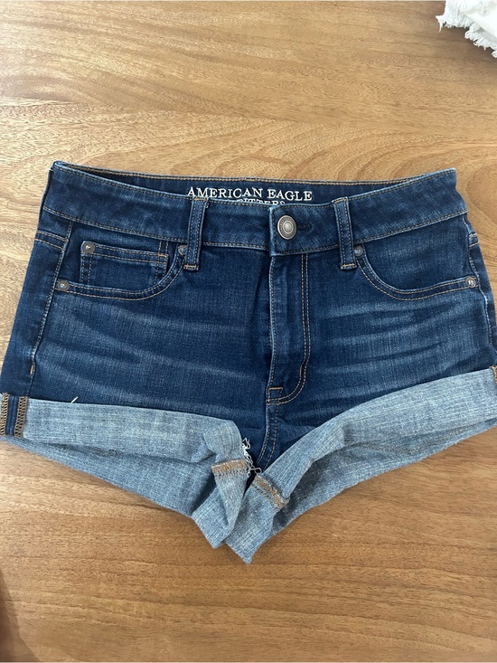 American Eagle Outfitters Pants - American Eagle Outfitters Dark High Rise Blue Rolled-Hem Denim Shorts